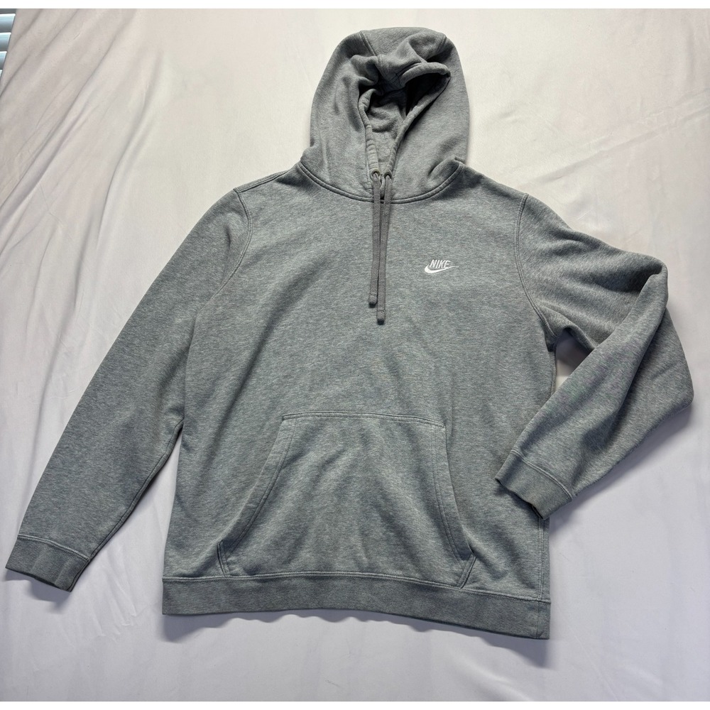 Nike Club Fleece Hoodie Mens Large Heather Gray Embroidered Logo Gym Training